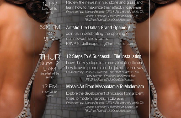 Interior Designers: Join Artistic Tile for CEU Credit Courses to Celebrate Grand Opening