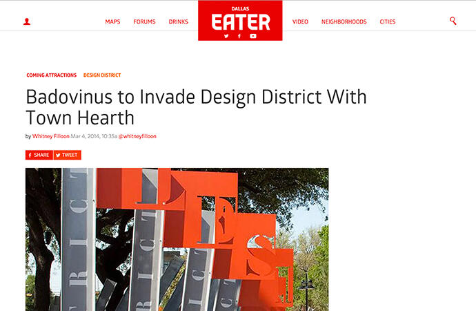 Eater Dallas Feature: Badovinus to Invade Design District With Town Hearth